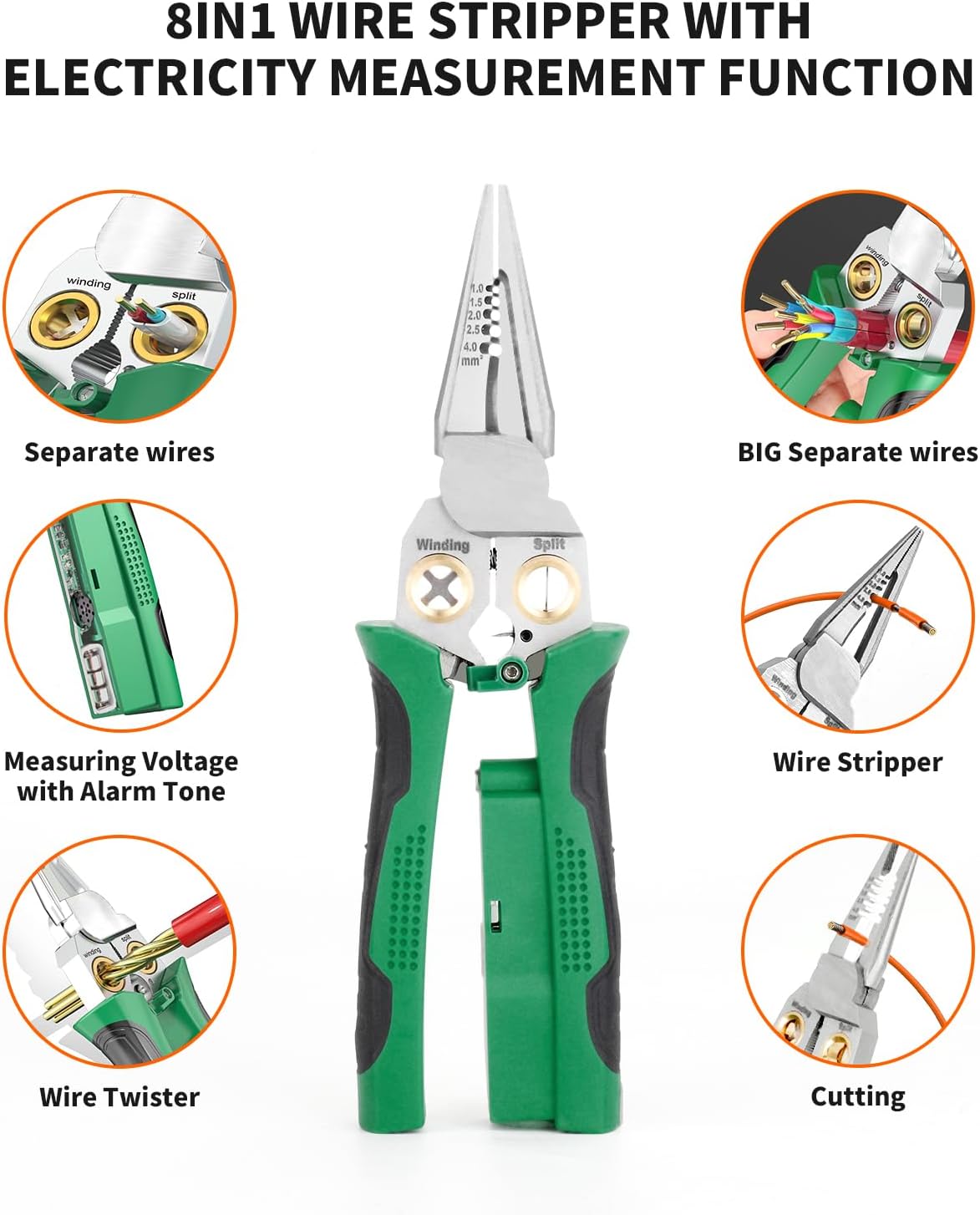 8-in-1 Voltage Tester Electrical Plier Electrician Tool For Twisting Wires Splitting Wires Voltage Tester